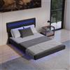 Juskys Letto sospeso Lissabon 140x200 cm con LED, rete e testiera - Design moderno in legno e similpelle - Matrimoniale - Colore nero