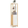 COSTWAY Armadio da Bagno, Mobile Alto 129 cm con Anta, Mobile Salvaspazio e Multiuso in Bambù con Ripiani Regolabili, per Soggiorno Bagno