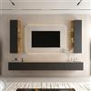 Planetmöbel Mobile TV, Tavolo TV 280 cm di lunghezza, 2x Armadi TV 40x130x17 cm sospesi per il soggiorno, 2x Mobili bassi 140x30x37,8 cm, Rovere oro antracite