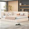 Trdlpyn Divano Letto Imbottito 160 x 200 cm, Struttura del letto con Rete a doghe in Legno, Divano 2 Posti, Letto Matrimoniale per Gli Ospiti con Tessuto Vellutato Morbido, Beige