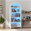 Gurexl 175 CM Vetrina da Collezione con LED a 3 colori e Sensore Umano,Libreria da Arco con 5 Ripiani,per Soggiorno,Ufficio,Studio,Camera da letto,Bianco Crema
