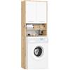 AKORD | Armadio Pensile per Lavatrice | Armadio di trasformazione con 2 ante, 2 Ripiani Aperti | Archivio per bagno | Cassettiera per lavatrice | 64x180x30 cm | Quercia Artisan & Bianco Frontale