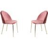 Liberoshopping Sedia poltroncina sala da pranzo o ufficio vintage in velluto con gambe in metallo SET DA 2 Pezzi (Gambe Oro, Rosa Trapuntata)