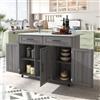 Soweiz Carrello da pranzo, credenza con piano pieghevole, ripiani interni nelle ante dell'armadio, isola della cucina su 5 ruote con armadi e cassetti, 129 x 46 (71) x 91,5 cm (bianco + grigio cachi)