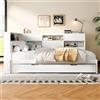 Moimhear Letto con letto estraibile e vano portaoggetti - 90 x 200 cm bianco - Divano letto con funzione di ricarica USB-C in legno massello - senza materasso (90 x 200 cm)