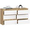 BDW - Cassettiera con 6 Cassetti - 100cm di Larghezza, 57cm di Altezza - Mobile, Credenza, Multiuso, Scarpiera, Classificatore - Soggiorno, Camera da Letto, Corridoio - Rovere artigianale/bianco