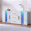 soges Panca TV, credenza, tavolo da consolle, cassettiere, credenze ad alta lucentezza con cassetto e armadio bianco con luce LED per sala da pranzo, soggiorno, cucina, 140 x 35 x 70 cm