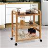 GIANTEX Carrello da portata in bambù, piccolo carrello da cucina su ruote, carrello con 3 ripiani e manici, carrello universale da cucina, carrello multiuso 58 x 33 x 76 cm