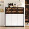 Kebnor Credenza, credenza da cucina, armadietto portaoggetti adatto per soggiorno, cucina, sala da pranzo, con illuminazione, 3 ante in vetro, 3 ante bianche, 100 x 40 x 105 cm