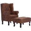 vidaXL Poltrona Chesterfield con Pouf Ottomana Scamosciata Relax Elegante Imbottita Seggiola con Poggiapiedi Marrone in Similpelle