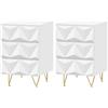 EUGAD Set di 2 Comodini con 3 Cassetti, Tavolini Moderni, 40x40x62,5 cm | Frontale in Rilievo, per Camera da Letto, Soggiorno, in Legno e Metallo, Bianco e Dorato