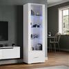 SONNI Vetrinetta soggiorno, Vetrina Trasparente con luce LED Illuminata, Frontale Bianco Lucido, Vetrinetta da Collezionismo, Vetrina Soggiorno Moderna, 55x35x172cm