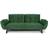 SAMIRA Divano letto clic clac in velluto verde scuro - Divano 3 posti mod. Ambra piedi in legno nero