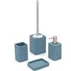 Inbagno Set Bagno Accessori Completo - 4 Pezzi, Kit Accessori appoggio Effetto Pietra Turchese Cobalto, Include Dispenser, portaspazzolini, portasapone e scopino WC, (Set Completo)