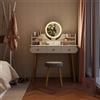 Vicco Tavolo da toilette Edda, Bianco 100 cm | ✓ Specchio LED · ✓ Sgabello · 3 Cassetti · Da terra · Piedini decorativi in legno