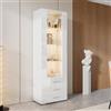 Rosebibi Vetrina in vetro bianco lucido, vetrina con illuminazione a LED, vetrina verticale con 3 cassetti, 60 x 35 x 180 cm