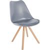 CLP Sofia Plastic Chair I Sedia da pranzo con seduta in ecopelle e scocca in plastica I Sedia in plastica con struttura in legno a 4 gambe, Colore:grigio, Colore del telaio:natura (rotondo)