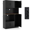 KOMFOTTEU Credenza Alta da Cucina con Stazione di Ricarica, Armadio a Buffet con Ante e Piano di Lavoro, Mobile Dispensa in Legno, per Sala da Pranzo, Soggiorno, Bagno, 100 x 40 x 180 cm (Nero)