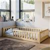 Kids Collective Letto Montessori per bambini Letto da terra 80 x 160 cm con protezione anticaduta e rete a doghe Letto singolo naturale Altre misure 90x200 cm 120x200 cm 140x200 cm