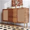 Sweiko - Cassettiera/credenza con 2 ante e 3 cassetti, in rattan, ripiani regolabili, in legno, multiuso, per corridoio, camera da letto, soggiorno, bagno