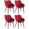 CLP Set di 4 poltroncine decorative Tanna in velluto I Fodera trapuntata I Seduta comfort con braccioli, Colore:rosso
