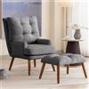 YESGIGA Poltrona lounge con poggiapiedi, schienale regolabile in 5 livelli, inclinabile, sedia con ripiano laterale (grigio)
