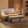 BLSYHDH Letto Matrimoniale 160 x 200 con LED, Letto Imbottito con Cassettiera e Cassapanca in Tessuto PU (Bianco)