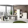 Arreditaly Set Ufficio Completo Con 2 Scrivanie 1 Modulo Ad Angolo 1 Cassettiera Con Ruote 2 Armadi Alto e Basso 2 Librerie Alta E Bassa Finitura Bianco Frassinato E Grigio Cemento
