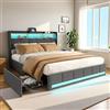 Generisch Letto imbottito 140 x 200 cm con 4 cassetti, giroletto con contenitore e rete a doghe, letto matrimoniale, letto funzionale, testiera LED con USB, senza materasso