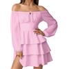 TOFOTL Abito Cocktail Donna Sexy Abiti Estivi a Vita Alta Mini con Volant Monospalla Maniche Lunghe Casual Linea Svasata Corto Elegante Nero XL