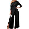 Yesgirl Monopezzi e Tutine da Donna Tuta Lunga Jumpsuit Manica Lunga Elegante Pantaloni Lungo Playsuit Spalle Scoperte Casual Stampa Tuta Playsuit B Nero S