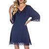 DSKK Camicia da Notte da Donna Camicia da Notte Casual con Scollo a V Manica 3/4 in Pizzo (Rosso,L)