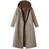 Generic Giacca a maniche lunghe da donna alla moda al ginocchio in pile con cappuccio cappotto da donna con zip intera tinta unita casual antivento giacche a maniche lunghe in velluto composito con cappuccio