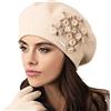 Kamea Berretto Femminile in Lana con Fiorellini Gorycja, Beige,Uni