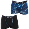 REPLAY I101195-001-N211 Boxer, con Logo e Stampa (2 Pezzi) Boxer da Uomo Uomo Black/Camouflage Blue Taglia S