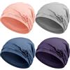 Geyoga 4 pezzi da donna turbante fiore berretti cotone chemio copricapo berretto sonno elastico copricapo inverno caldo morbido berretto vintage, azzurro, viola, grigio chiaro, rosa, Taglia unica