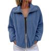 Generic Giacca in velluto a coste da donna con risvolto e zip intera capispalla da donna leggera autunno inverno cappotti, Blu, L
