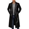 Fashion_First Trench da uomo nero coccodrillo - lunghezza intera in vera pelle giacca lunga con risvolto collare