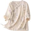 PRINCESS BRIDE Estate Hanfu Cotton-Ramie Casual Camicetta allentata Manica 3/4 Scollo a V Abiti tradizionali cinesi con bottoni a rana cinese A14 - L Multicolore, Multicolore, L