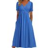 Generisch 2025 Donna Moda Solida Manica Corta Casual Sciolto Abito Lungo Con Tasche Abiti Estivi Al Ginocchio Con Maniche, Blu, XXL