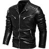 YOUCAI Uomo Giacca in Ecopelle Giacca da Moto Casuale Giubbotto Bomber Sottile Giacche Collo Alto Vintage Giacca Corta Manica Lunga Autunno Inverno,Nero,L