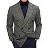 Generic Blazer da uomo in tweed doppiopetto, giacca formale con motivo a quadri, giacca da lavoro classica da uomo, giacca casual in stile vintage, giacca retrò a spina di pesce con tasche, casual