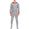 Generic Pigiama a maniche lunghe da uomo, con cappuccio, invernale, termico, per la casa, set di biancheria da notte alla moda, tuta stampata con tasche, pigiama natalizio da uomo, Grigio, XXL