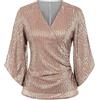 Generic Top Donna con Paillettes 3/4 Maniche - T-Shirt con Scollo a V, Glitzershirt per Capodanno, Blusa Festiva Elegante, Tshirt Sexy, Blusenshirt Taglie Forti, Tunica Blusa per Rave, oro rosa., L