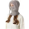 FEOYA Passamontagna invernale da donna in pile termico grigio lavorato a maglia maschera da sci per donna antivento scaldacollo cappello caldo con copertura per viso e collo sci snowboard maglia