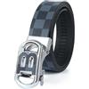 Generic Cintura in ecopelle da uomo con lettera B, fibbia automatica, cintura a quadri, Grigio, 120