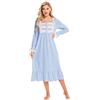 Verve Jelly Camicia da Notte Vintage da Donna a Maniche Lunghe in Pizzo Vittoriana Lounge Allattamento Azzurro L
