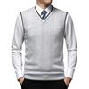 PODOLIXIA Maglione da uomo 2 in 1, camicia con colletto, senza maniche, con scollo a V, maglia fine, slim fit, elegante gilet da lavoro a maglia, argento, L