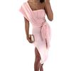 Minetom Abito da Sera Cerimonia Donna Cocktail Midi Vestito Elegante Tinta Unita Tubino Business Abito a Matita C Rosa M