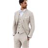 Furuyal Abito in Lino 3 Pezzi Vintage retrò Abiti da Ballo da Sposa Slim Fit Giacca Blazer Sposo Smoking, Beige, M